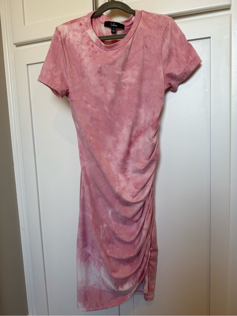 Lulu's Dusty Pink Tie-Dye Side-Ruched Dress